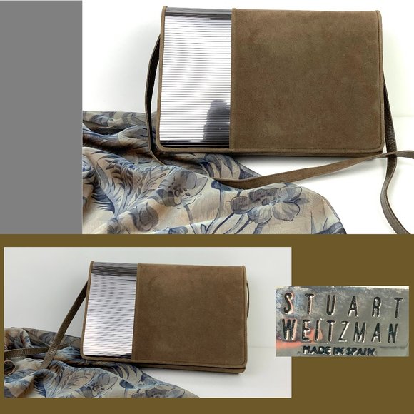 Stuart Weitzman Handbags - Stuart Weitzman Brown Genuine Suede Clutch Shoulder Purse Medium Size